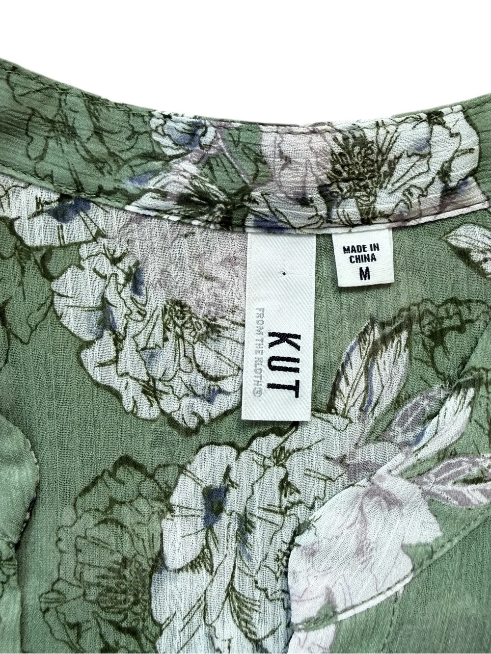 KUT From The Kloth Sage Green Floral Blouse Medium Cottagecore Boho Peasant Top - Picture 3 of 10